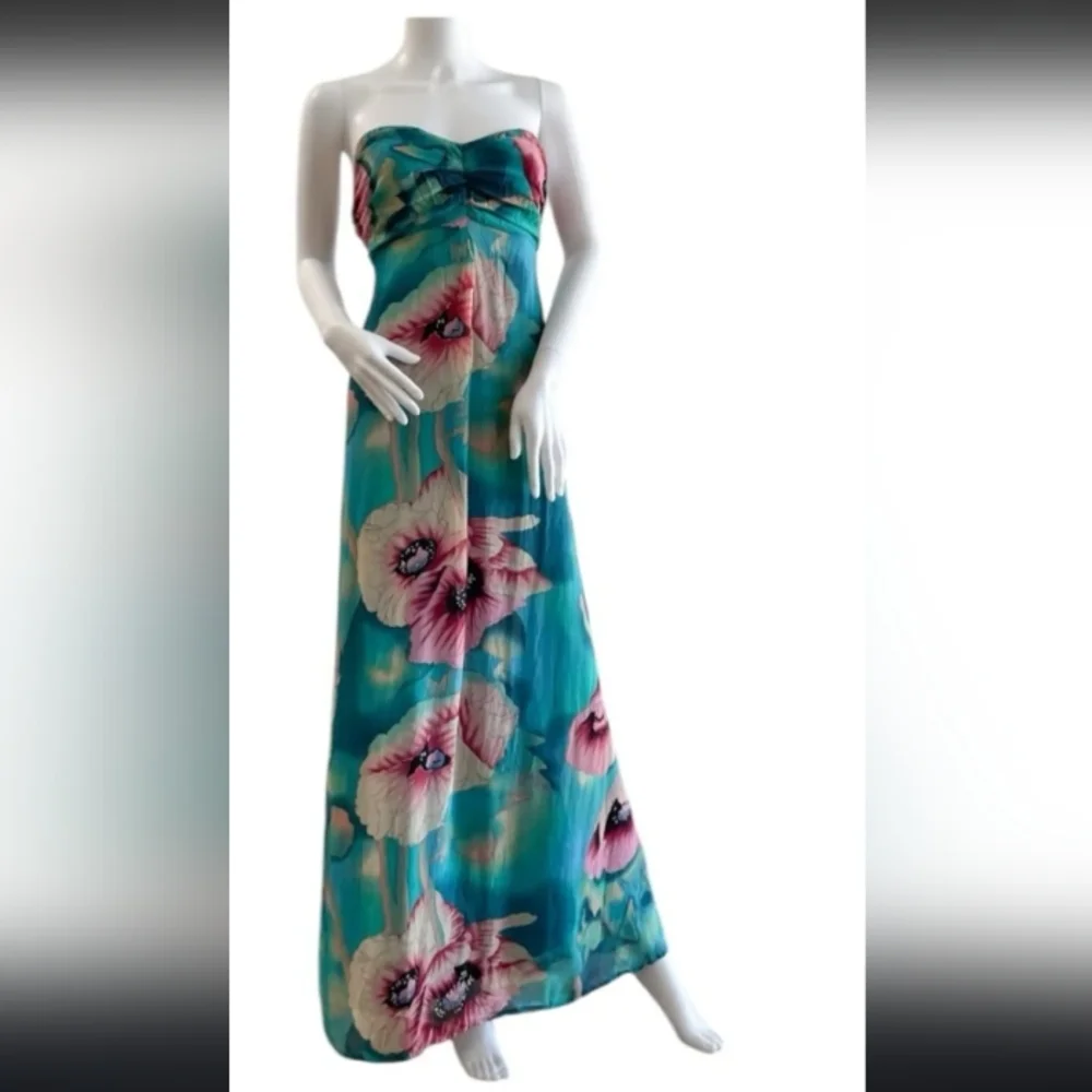 Floral Maxi Boohoo Dress in Blue and Pink Poppy Print.Like New - Picture 2 of 10